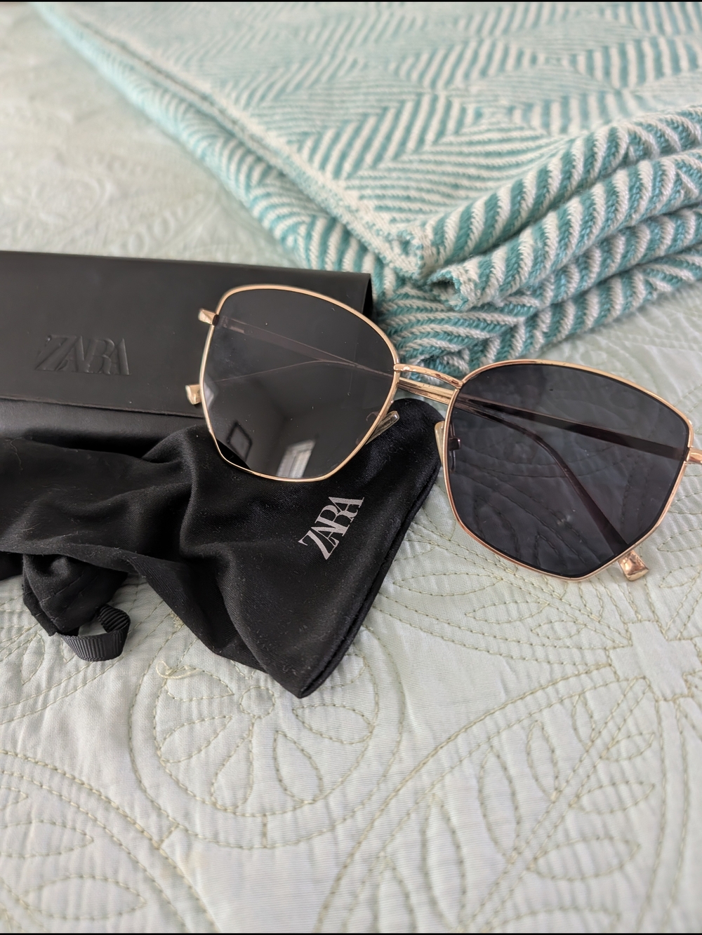ZARA Women's Gold Frame Black Lens Sunglasses